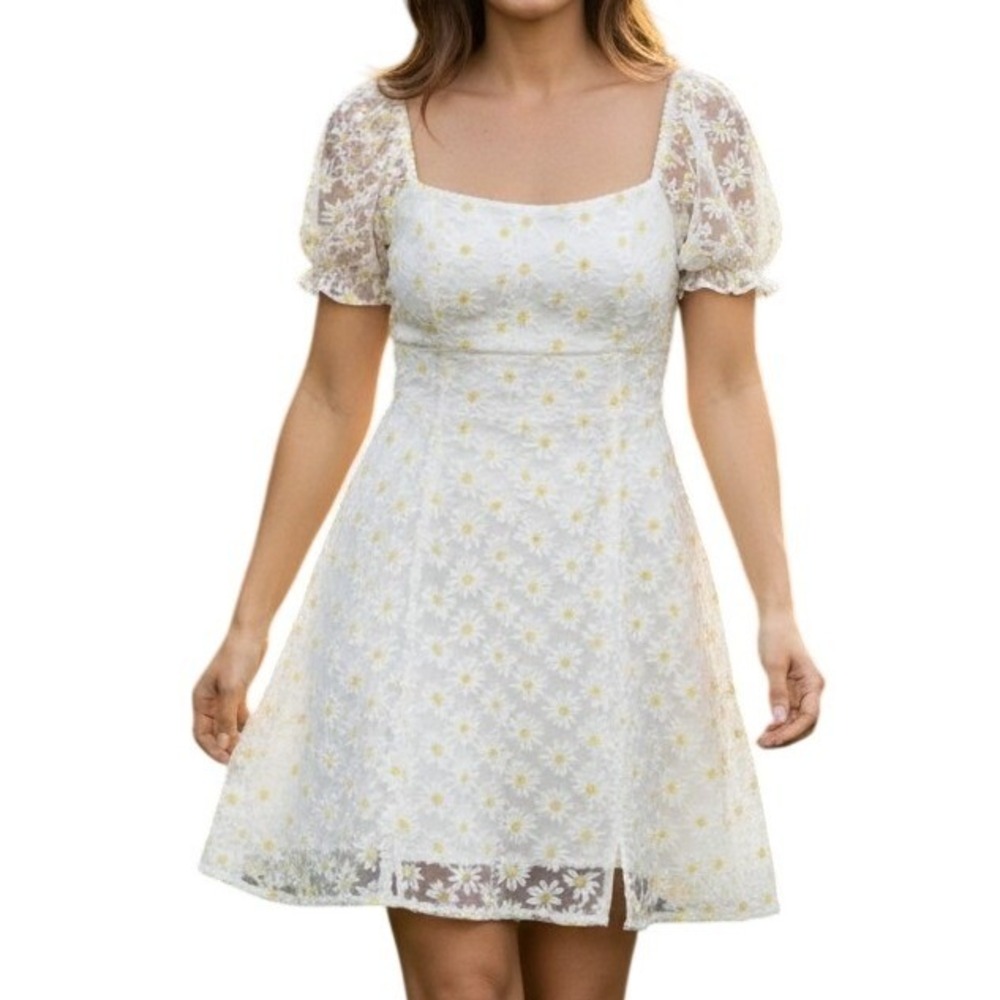 Altar'd State Cottagecore Daisy Mini Dress‎ M Puff Sleeve Coquette Floral Spring